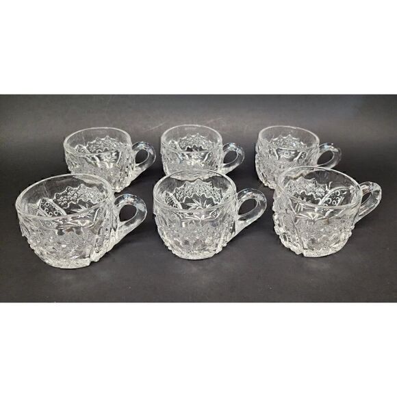 Vintage Fenton Punch cup coin dot Clear Glass Set Of 7 Rare No Chips Or … - Picture 4 of 6